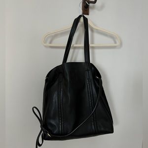 2 in 1 black leather tote